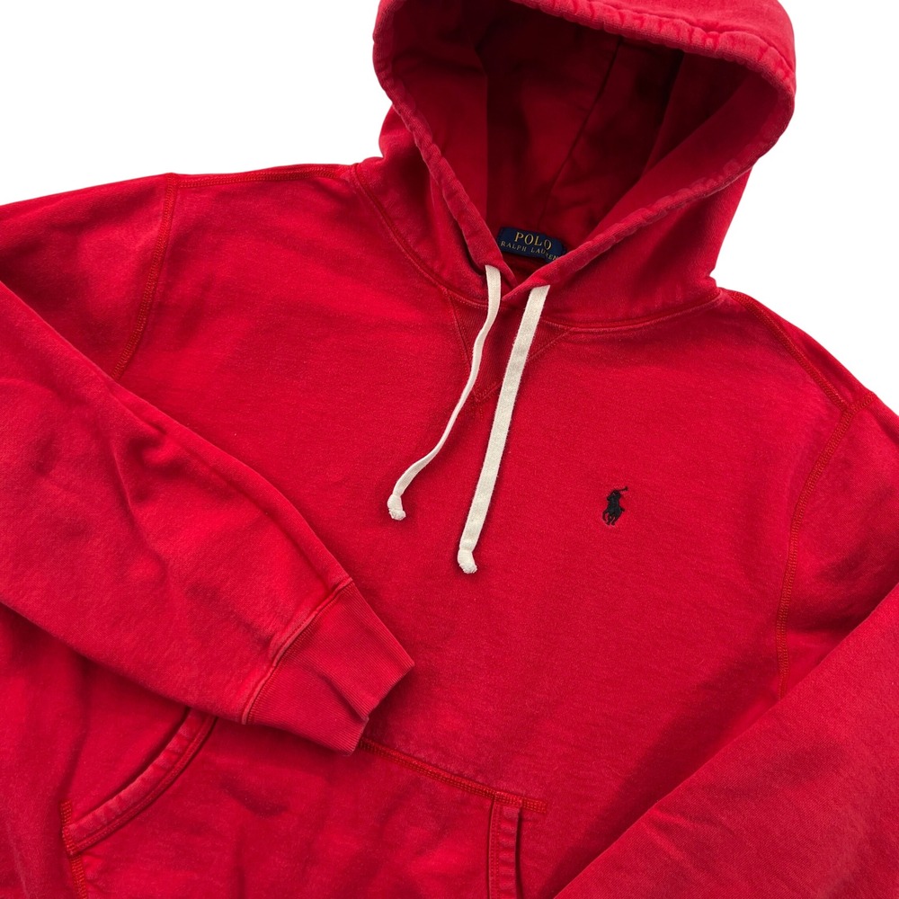 Polo Ralph Lauren Hoodie Men L Red Fleece Pony Logo Pullover Classic Preppy